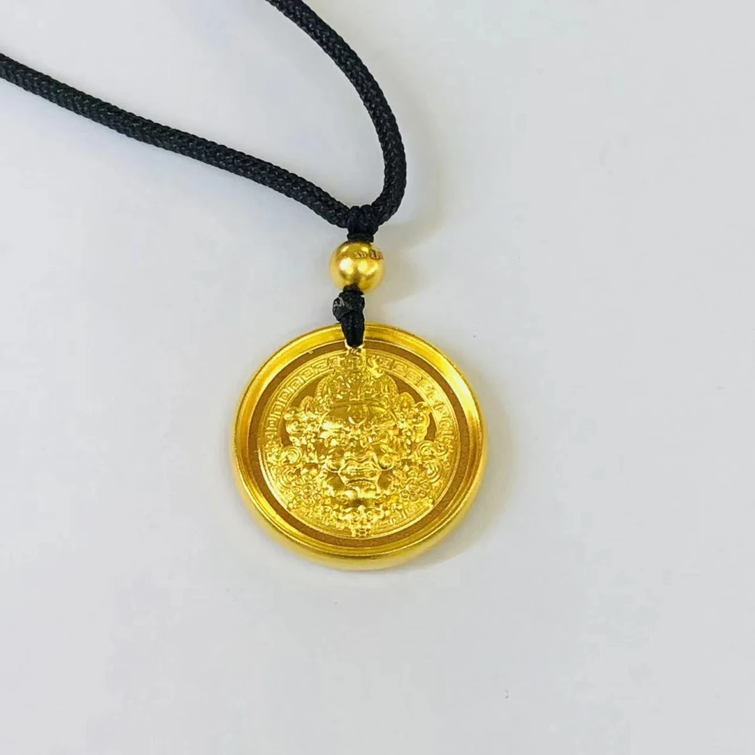 黄金足金999古法实心黄财神吊坠