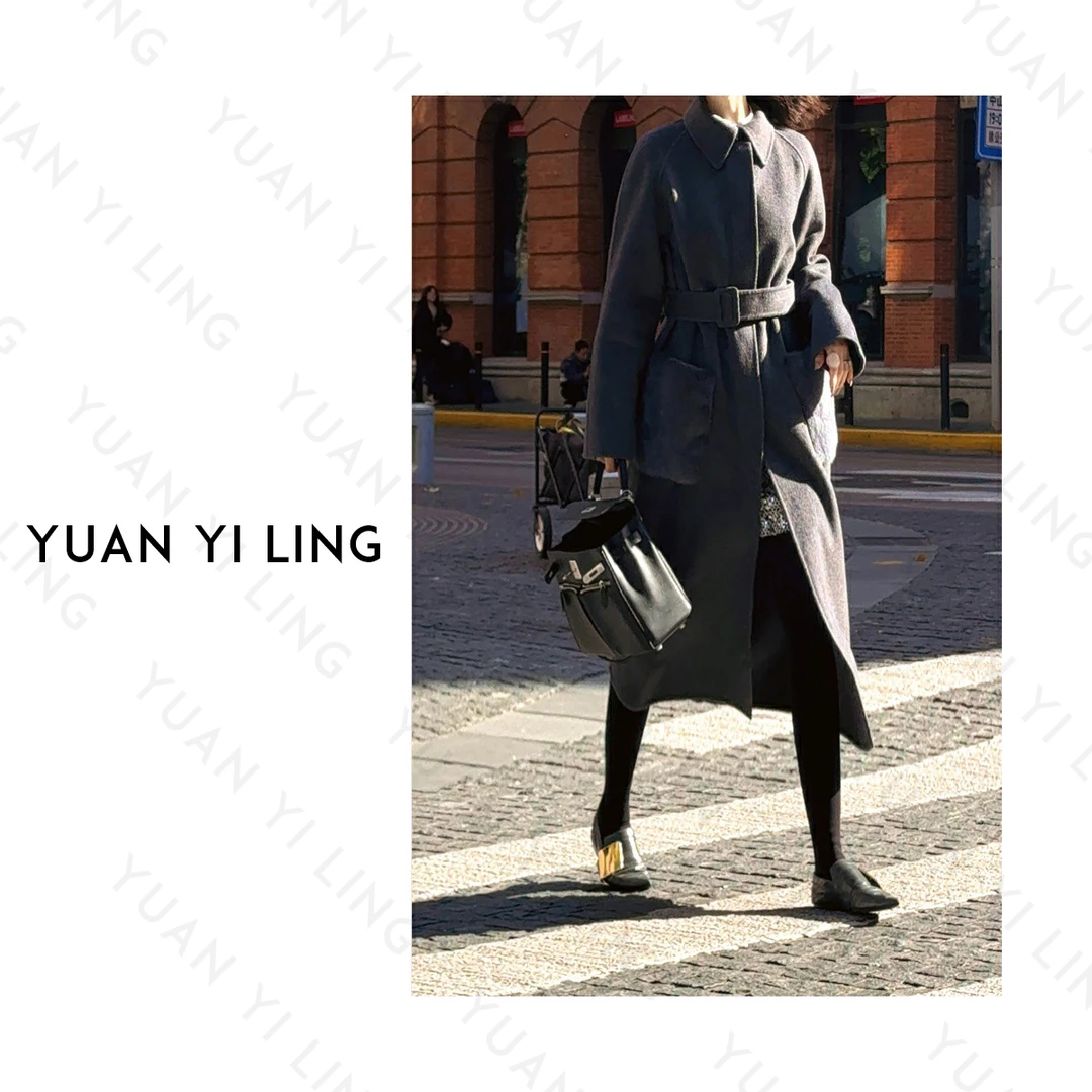 YUAN YI LING【F】秋冬 高级氛围感时尚腰带气质双面呢女装羊毛大衣