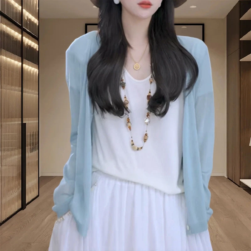 甜美元气感舒适薄款针织开衫女2025夏季新款防晒外套百搭减龄上衣