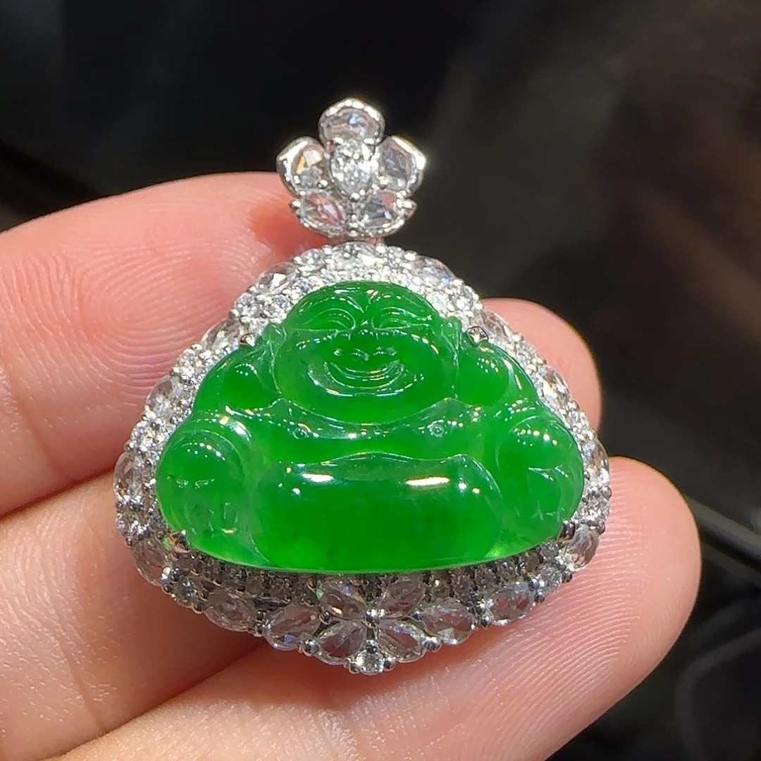 翡翠18K金镶嵌吊坠(不含链)佛公