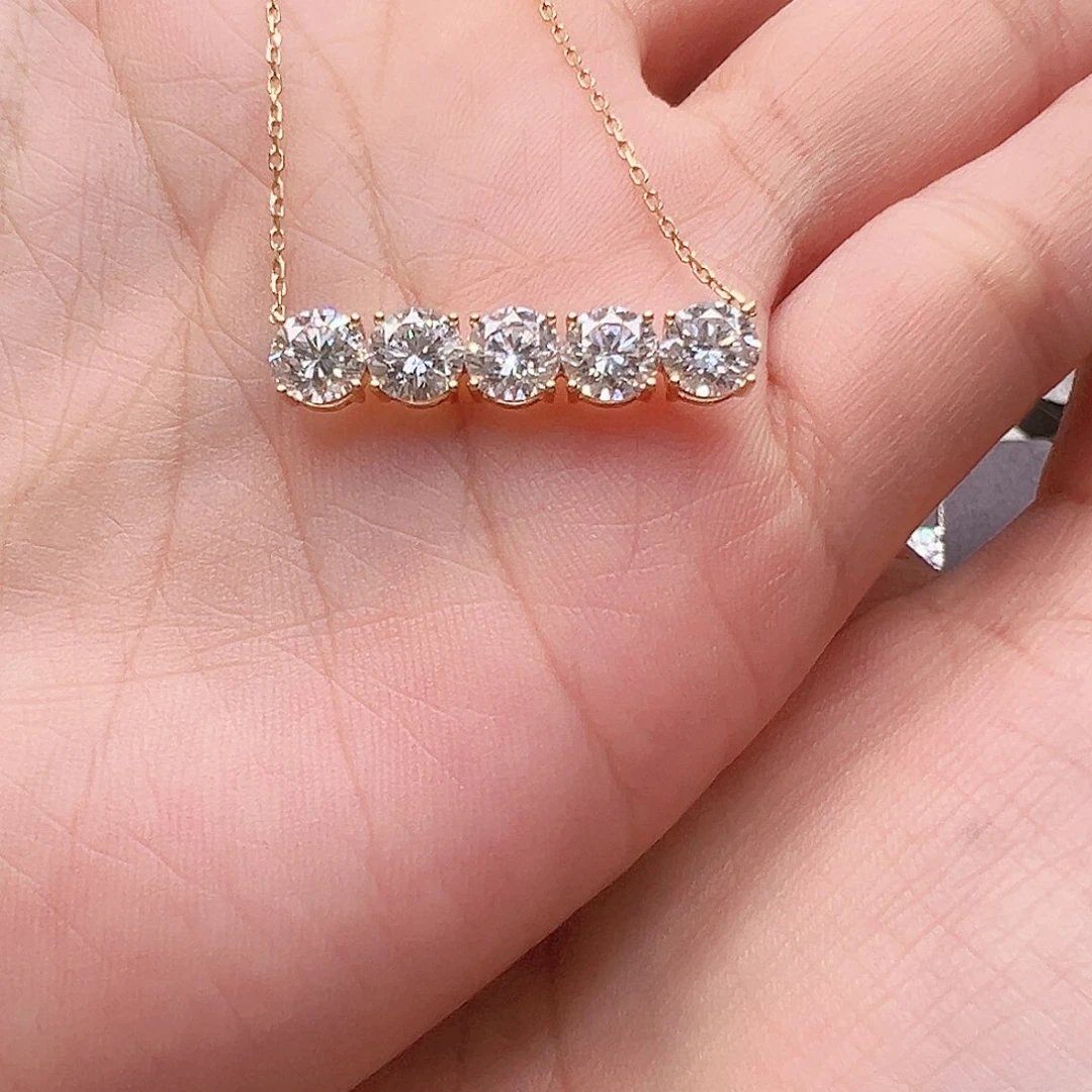 实验室培育钻石项链18K金镶嵌2.796ct K黄平衡木项链（大号）45cm