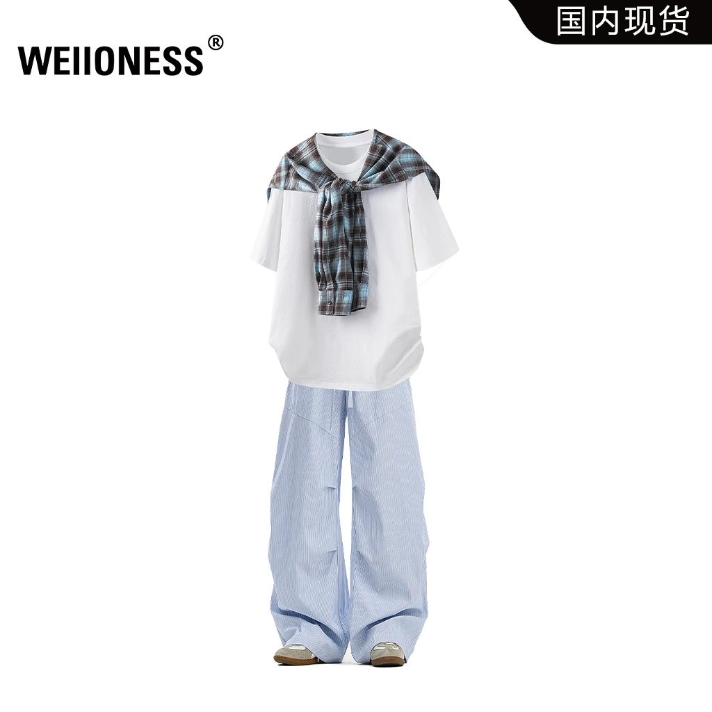 WEIIONESS高级感披肩短袖套装男2025夏季宽松两件套轻奢痞帅男装
