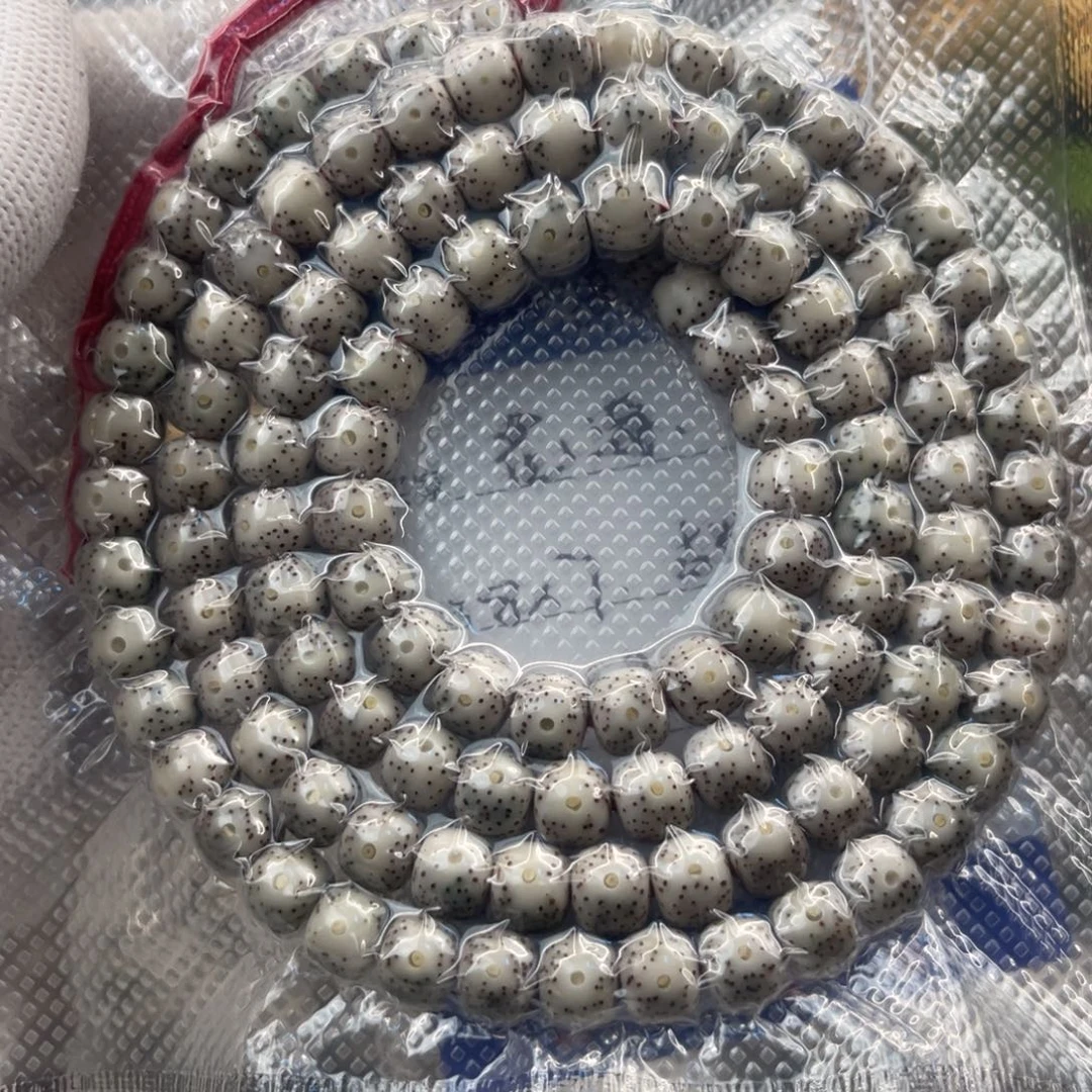 花***海手串星月菩提石玉瓷白8×7同枝果人工精抛长串120