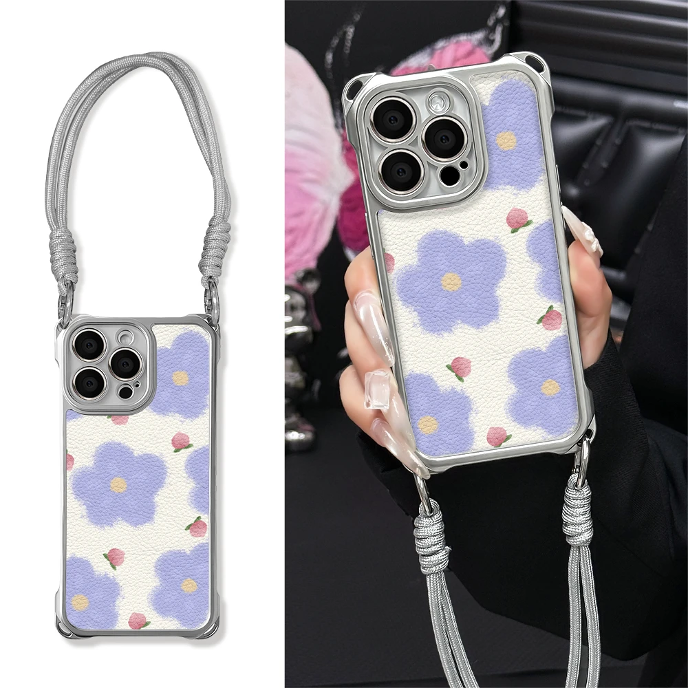 适用于苹果16华为OPPO小米VIVO新颖简约四角挂绳手机壳YA0225