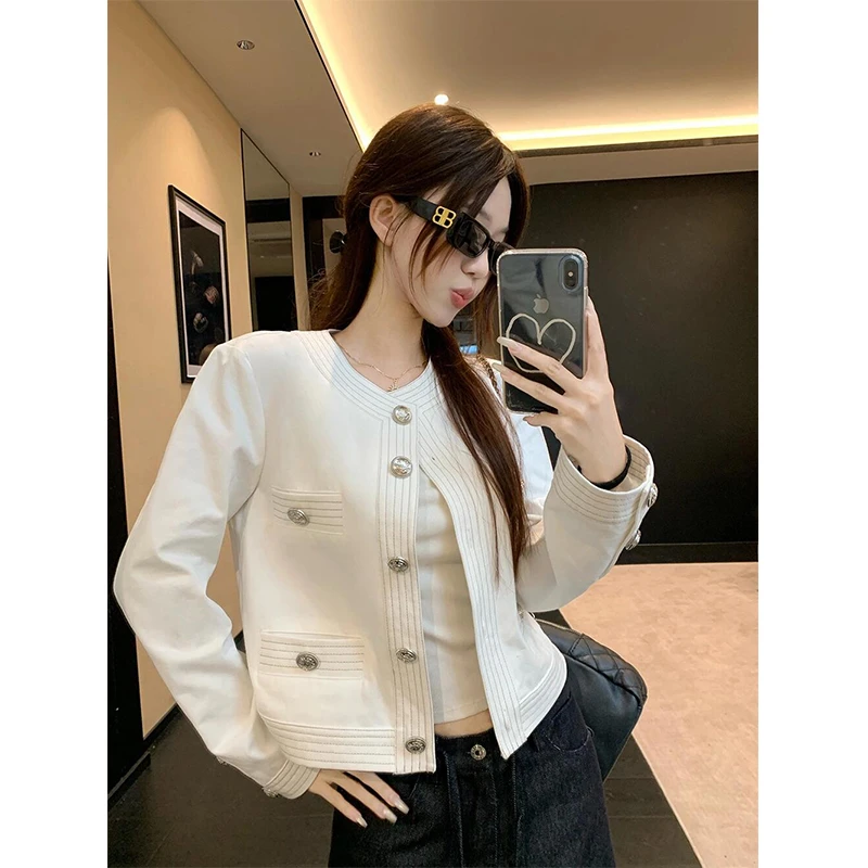 韩系气质圆领小香风外套女秋季新款别致超好看显瘦高级感夹克上衣