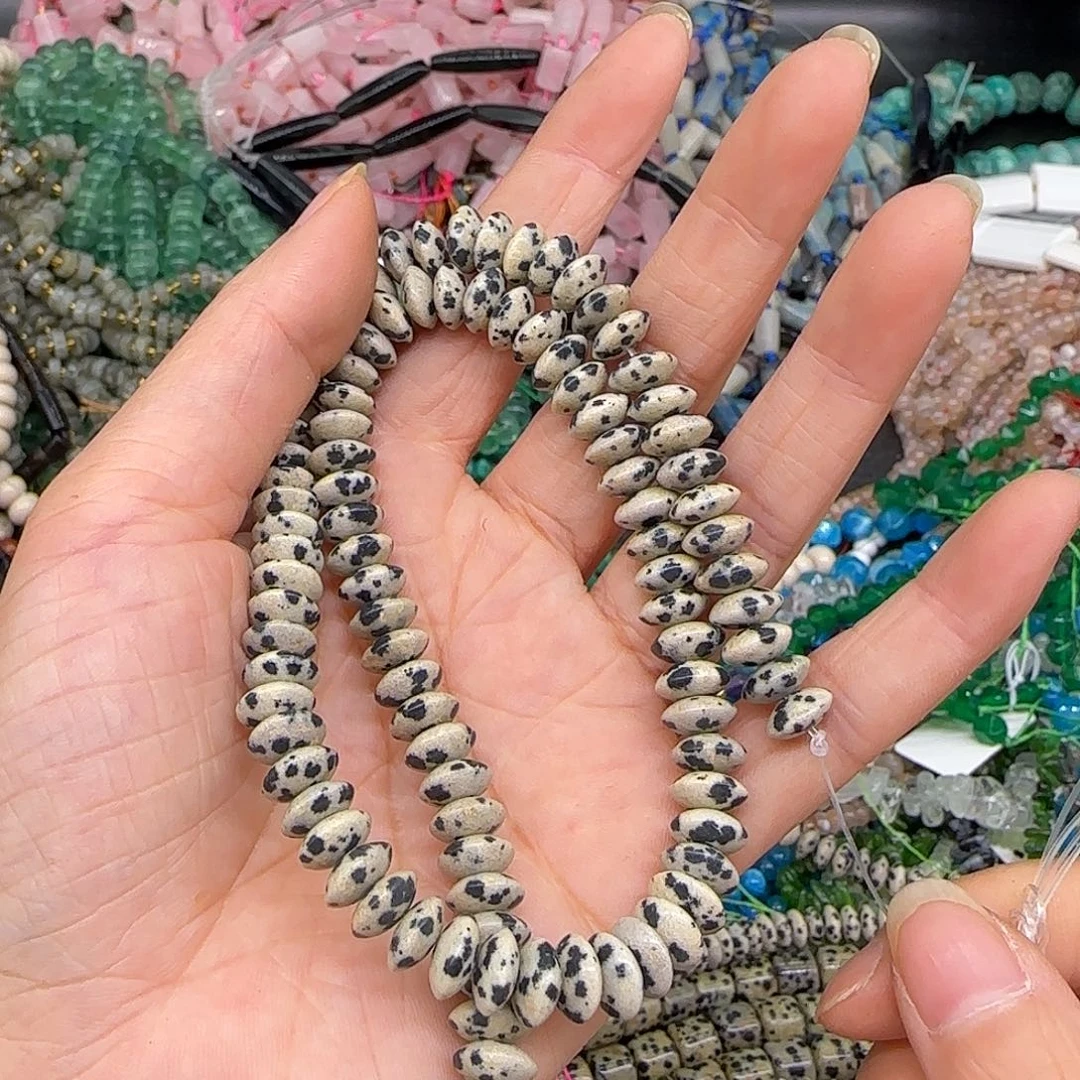 玛瑙/玉髓合金珠宝半成品斑点石飞碟8mm一条