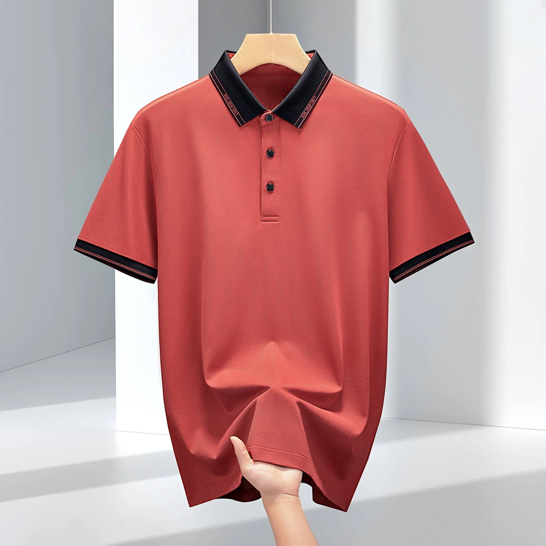 夏季短袖珊瑚红Polo衫凉感商务短袖polo时尚男士透气修身百搭