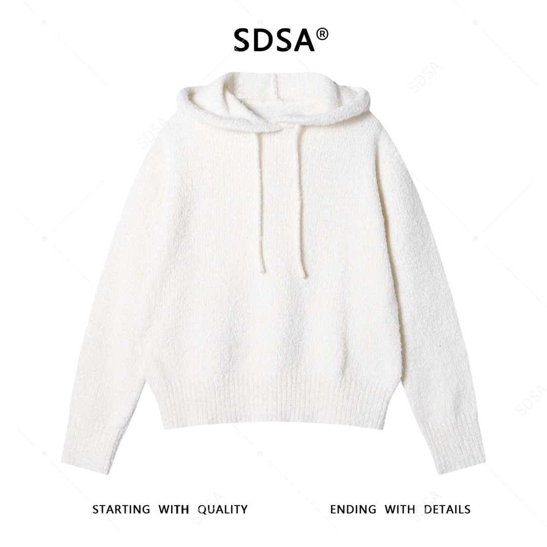 SDSA男士秋冬新款痞帅男装简约纯色慵懒风抽绳连帽毛衣百搭针织衫