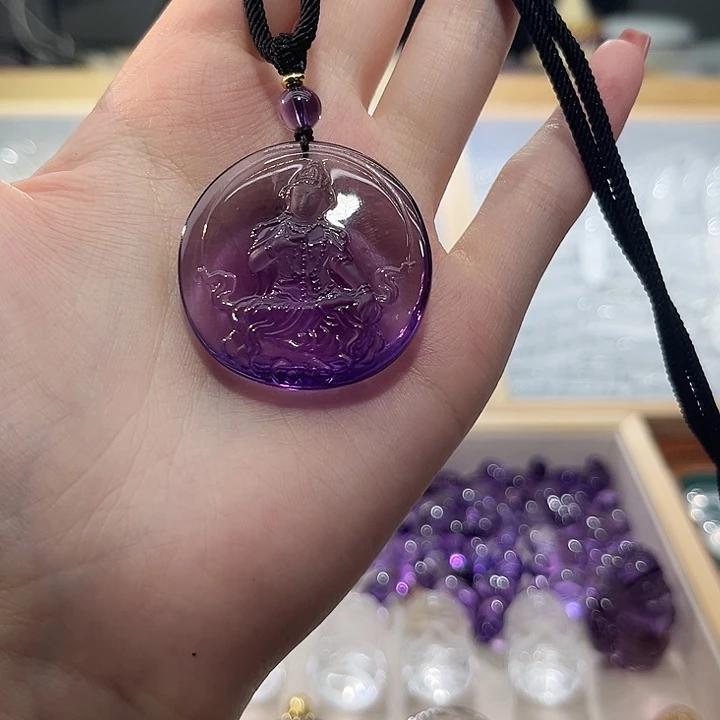 未镶嵌颈饰水晶天然紫水晶雕刻牌