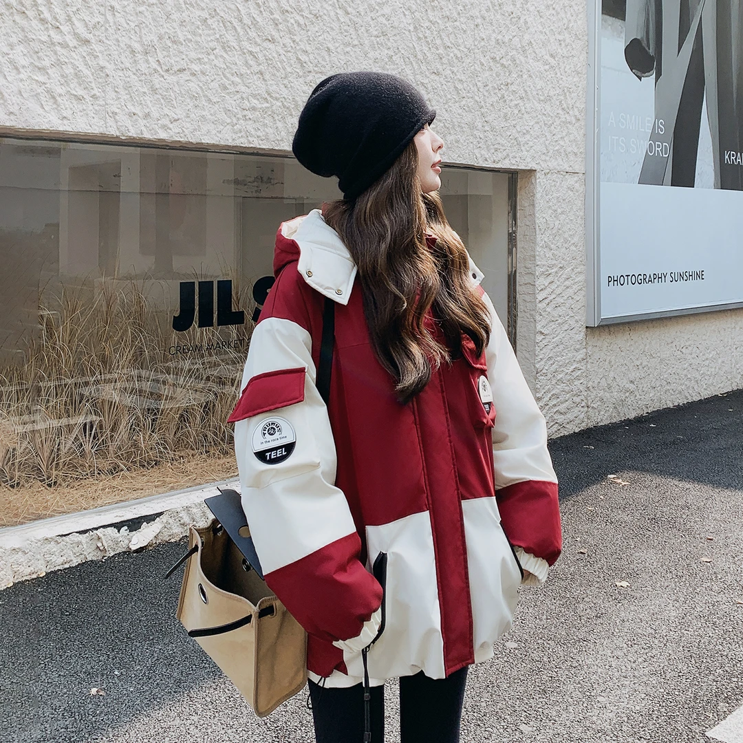 美式撞色复古冲锋衣羽绒服女2025新款工装设计感冬季保暖气质外套