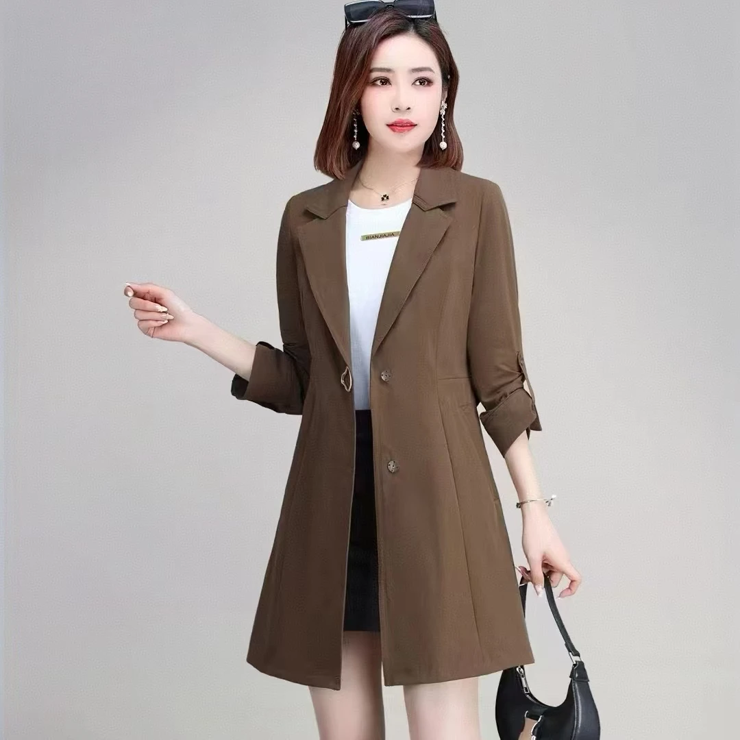 【F2769】2025女中款风衣春秋装阔太太时尚洋气简约大方外套