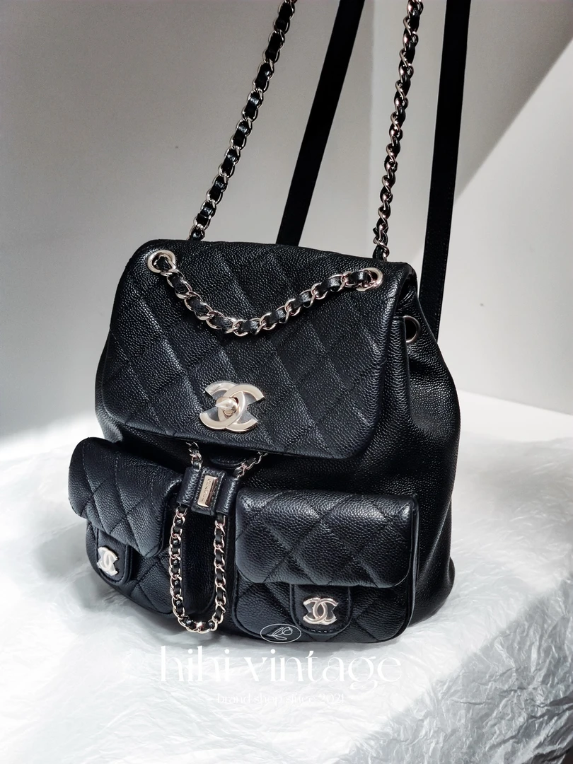 99新 Chanel/香奈儿 黑金荔枝纹Duma双肩青蛙包 二店