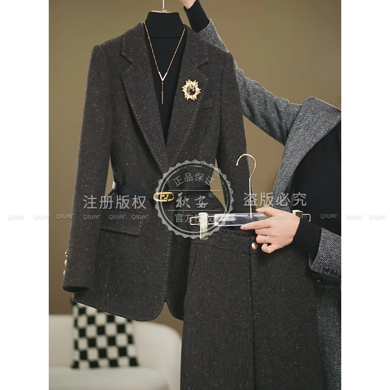 【卓曼定制】2025年冬季新款粗花呢时尚洋气气质毛呢套装