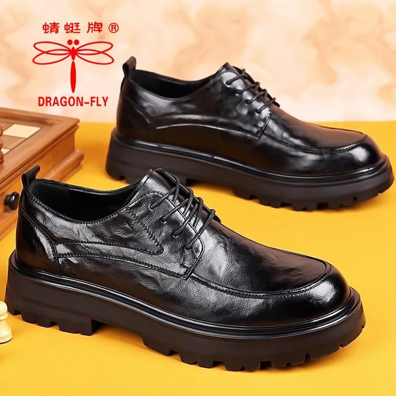 DRAGON-FLY/蜻蜓牌皮鞋男士商务正装韩版英伦休闲系带春秋季厚底