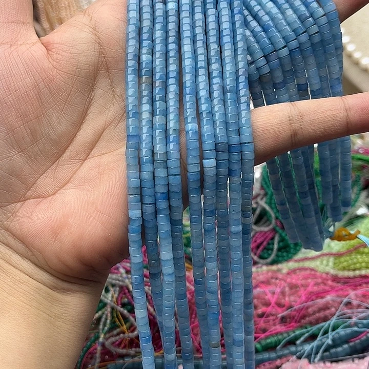 未镶嵌玛瑙/玉髓珠宝半成品一条4/2mm海蓝宝直切