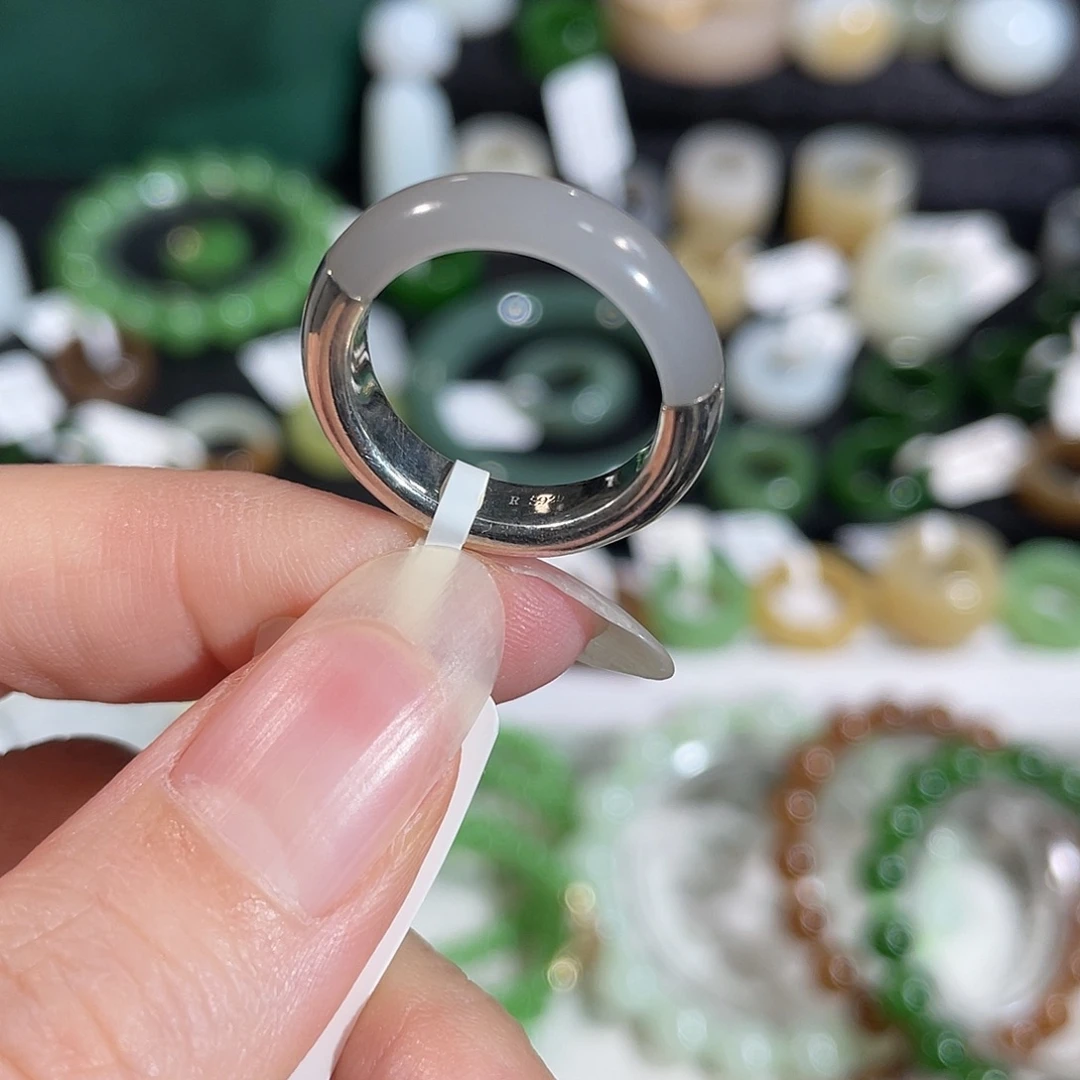 和田玉银S925镶嵌戒指