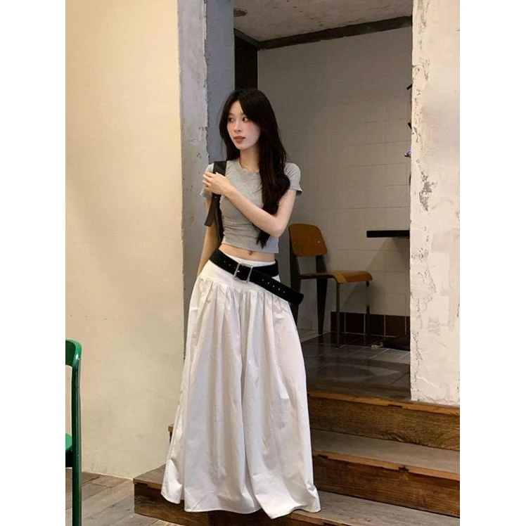 Marie·COCO日系休闲风修身正肩上衣慵懒高级感宽松a字半身裙套装
