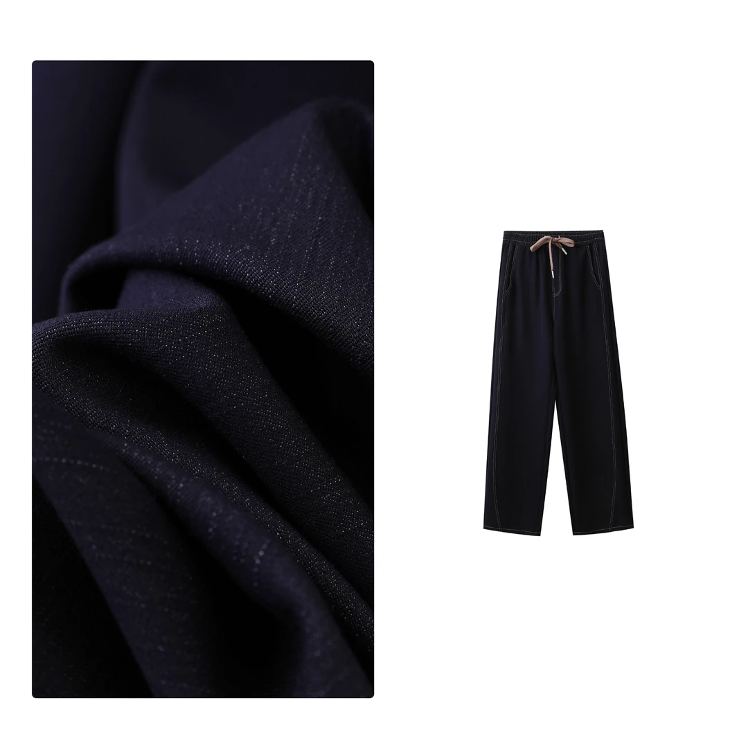 B 门店46&9！马上显瘦！修腿裤/ 明线丹宁蓝阔腿休闲牛仔裤女C20904