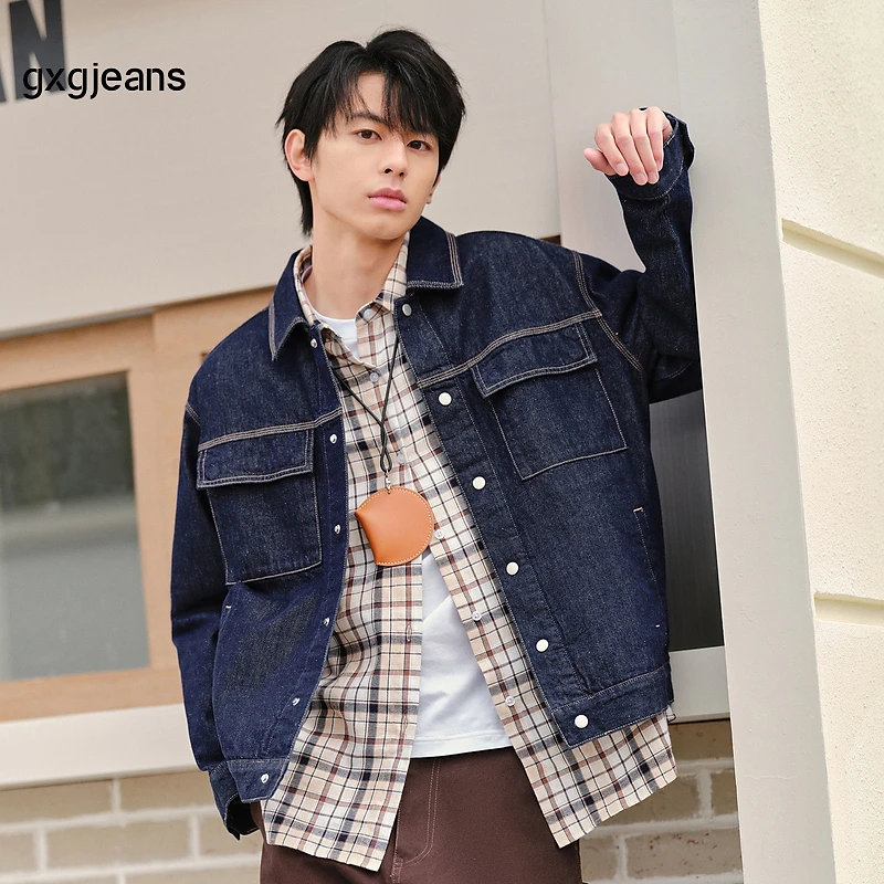 gxg jeans男装春季复古宽松时尚潮流翻领牛仔夹克#JFD1E800081
