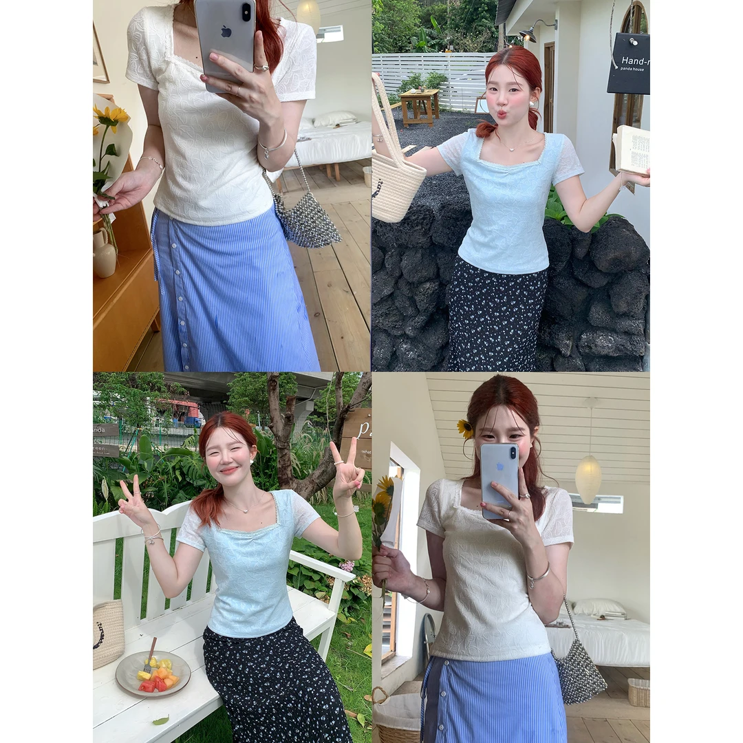 火火火【织夏独白】韩系方领蝴蝶碎花上衣Z33970HH52