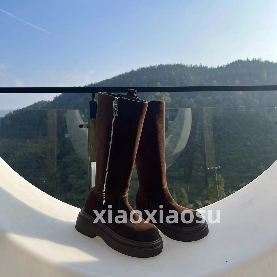 CC-【5.5公分头层牛皮】显瘦时尚百搭长筒靴弹力瘦瘦靴XDXA508