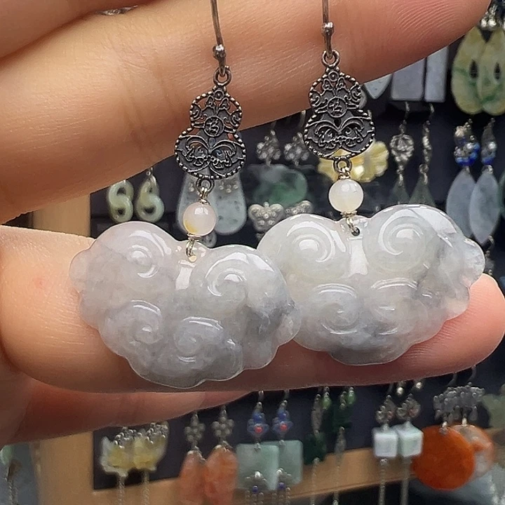 翡翠银S925镶嵌耳饰