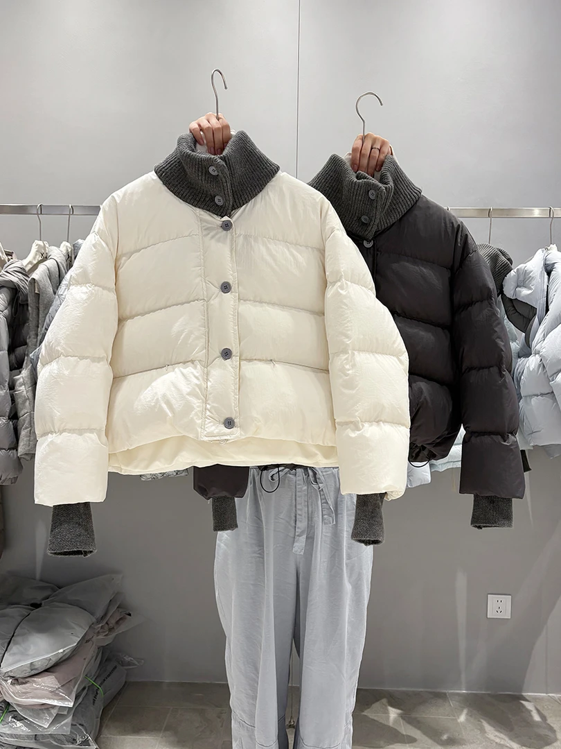 2025冬新款羽绒服女短款90绒韩系小个子针织立领泡芙面包服外套潮