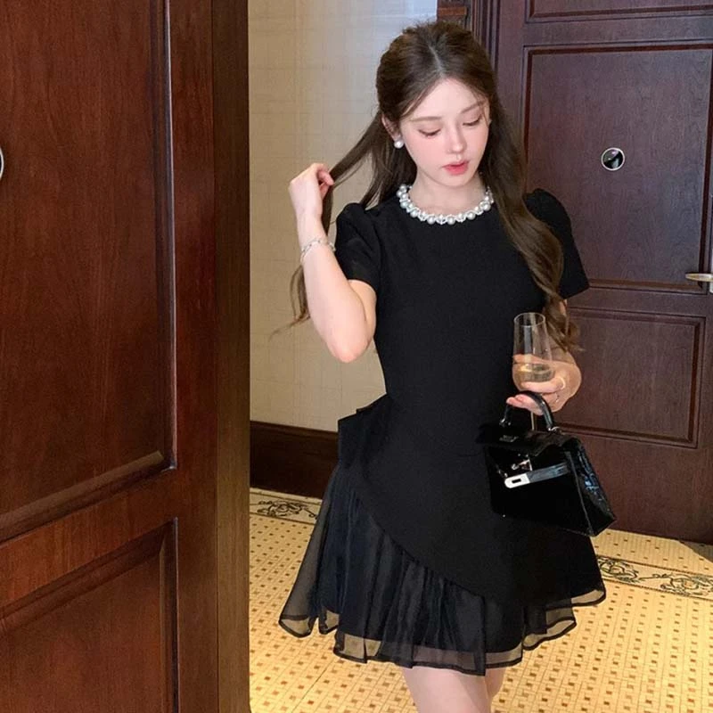 不规则设计感小个子小香风显瘦收腰连衣裙短裙蓬蓬裙礼服D2359