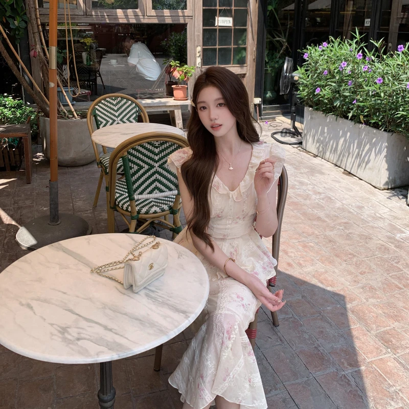 萌萌Ja 清迈假日~初夏气质浪漫碎花套装重工减龄小飞袖韩系半身裙