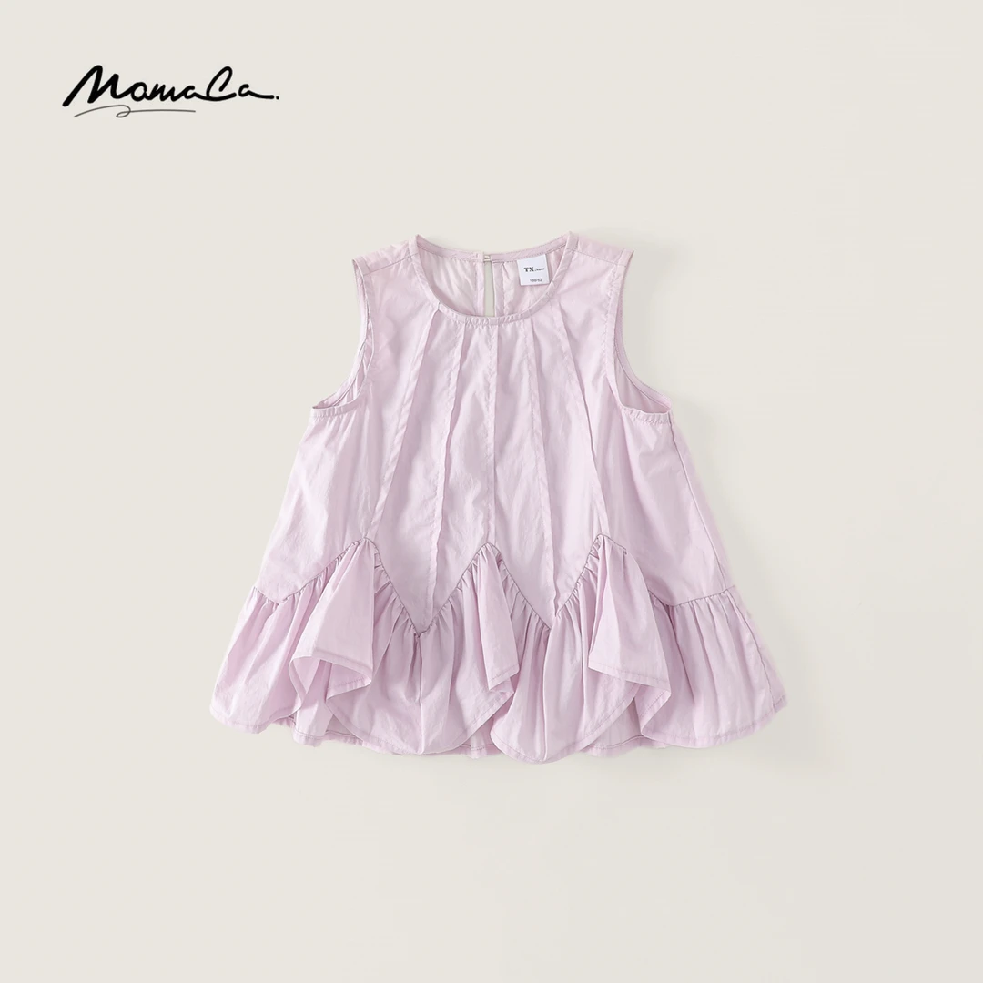 MOMOCO新款夏季女宝休闲风薄款泡泡袖儿童夏季连衣裙77620236007