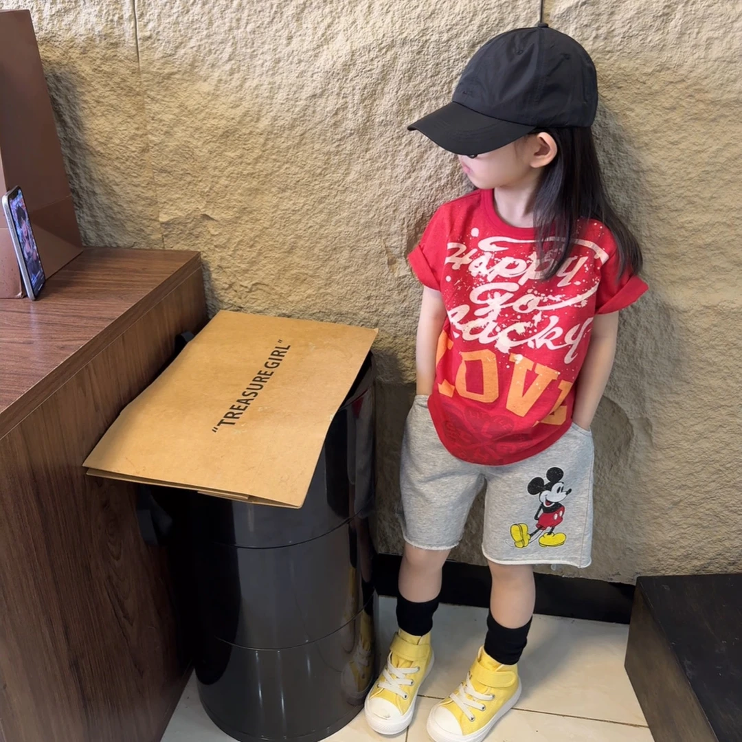 现货MZ.儿童夏季新款日系小众满印字母印花短袖2140
