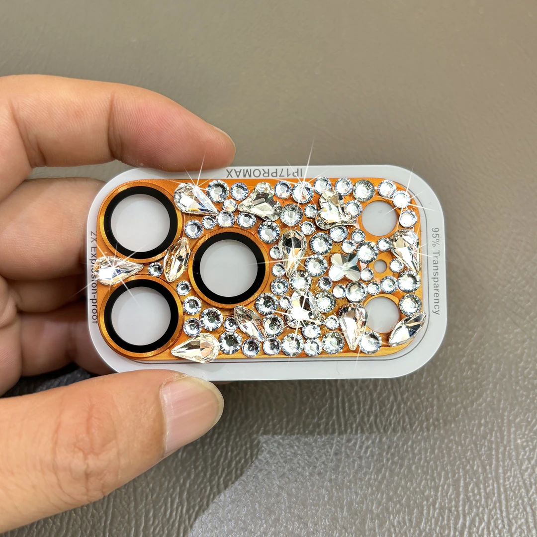 满钻镜头膜适用于苹果17promax/16/15/14/13爱玛橙色比特熊手工