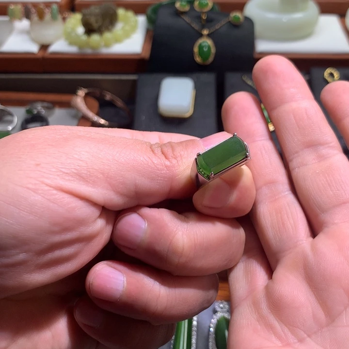 和田玉戒指银S925镶嵌