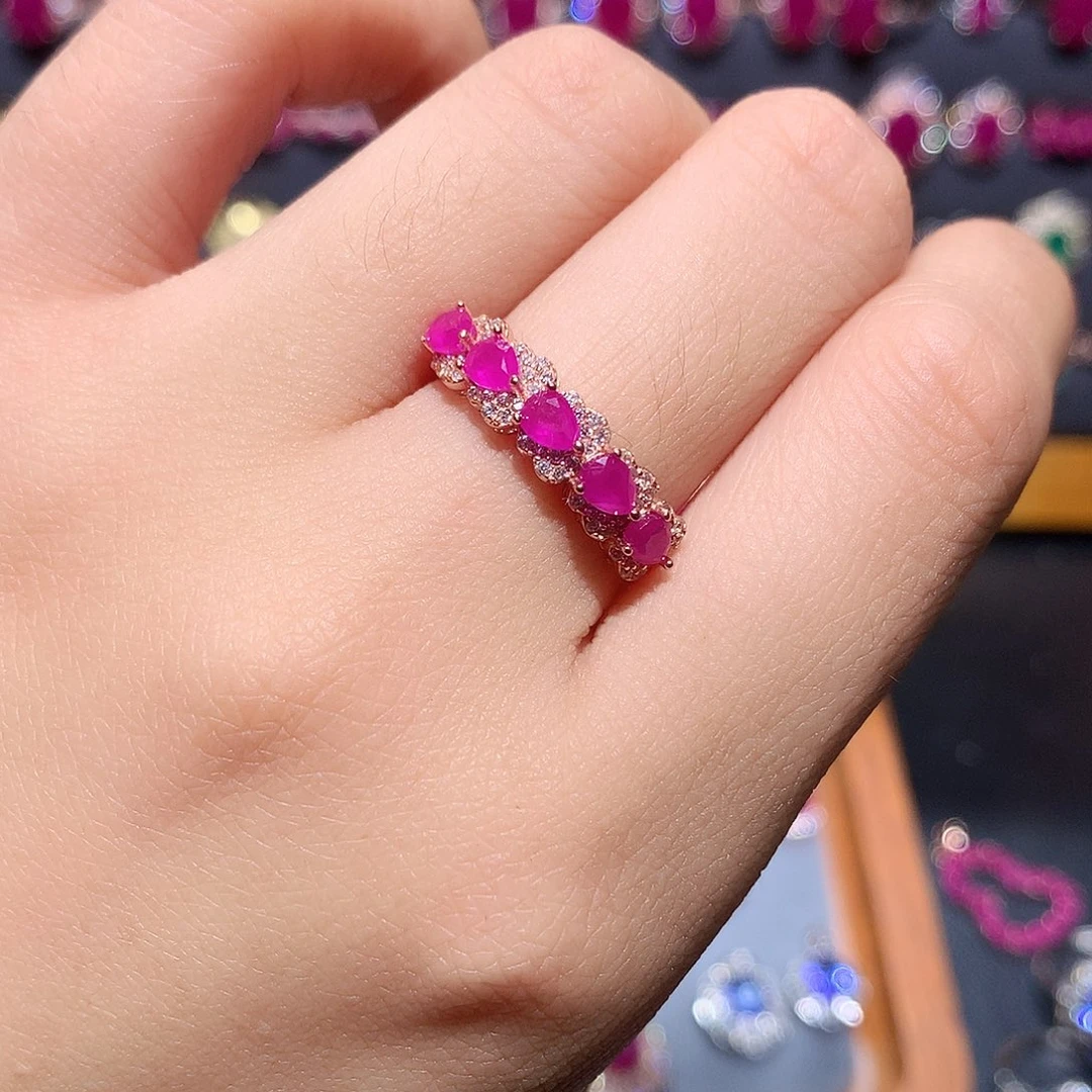 戒指银S925镶嵌红宝石