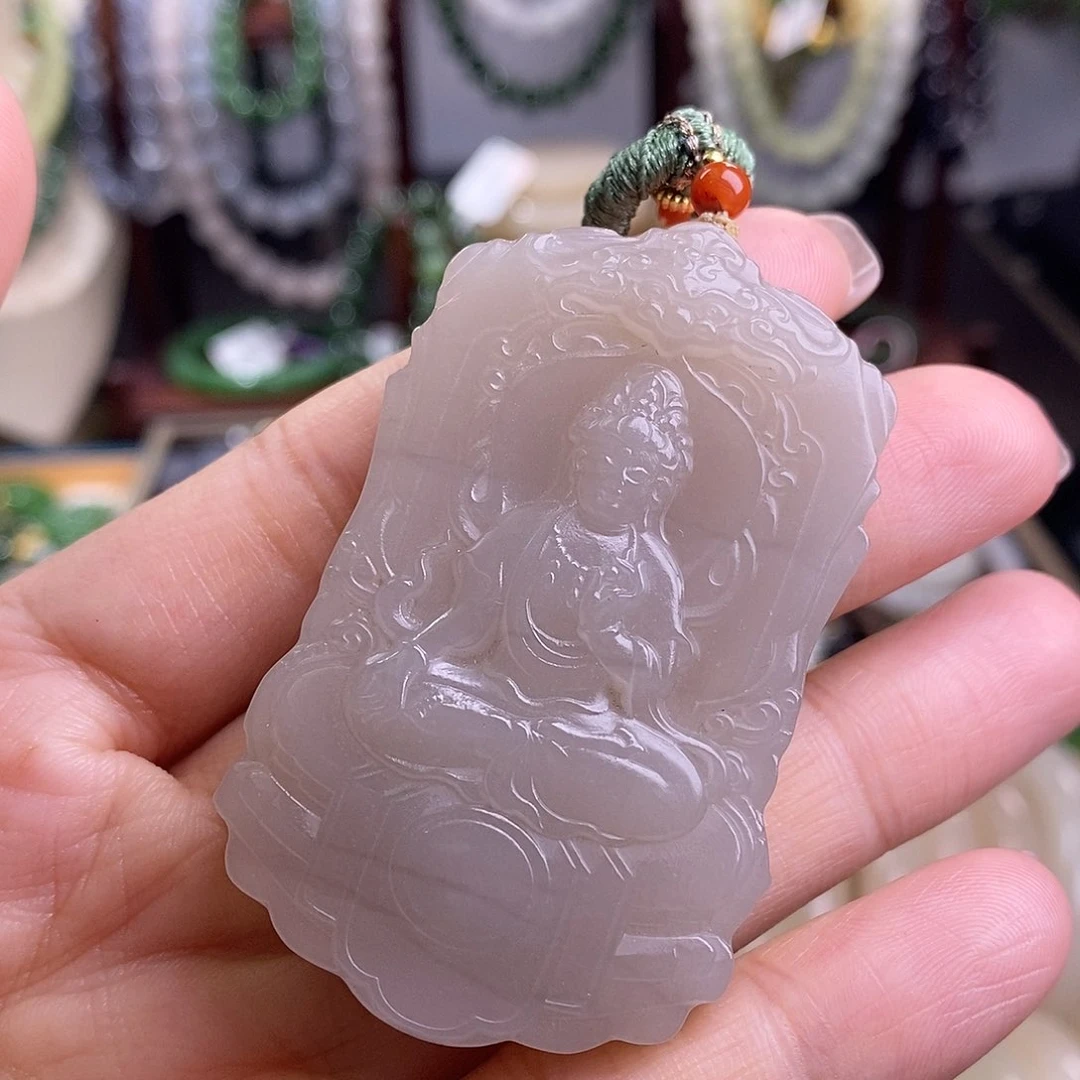 和田玉福利款高冰老坑料烟藕粉观音吊坠未镶嵌