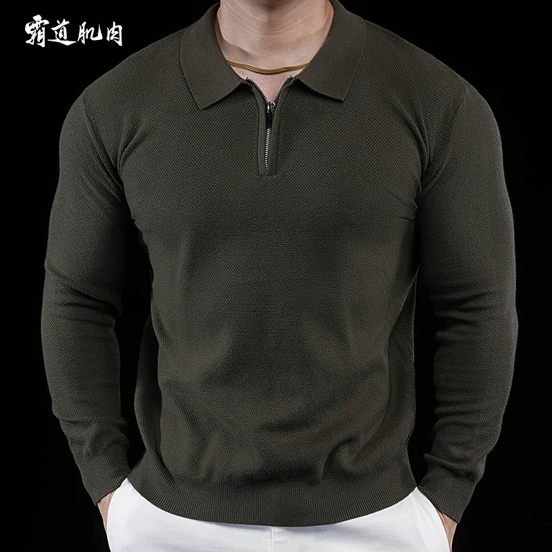 霸道肌肉 老钱风POLO领套头休闲针织衫内搭海鸥领毛衣男柔软舒适
