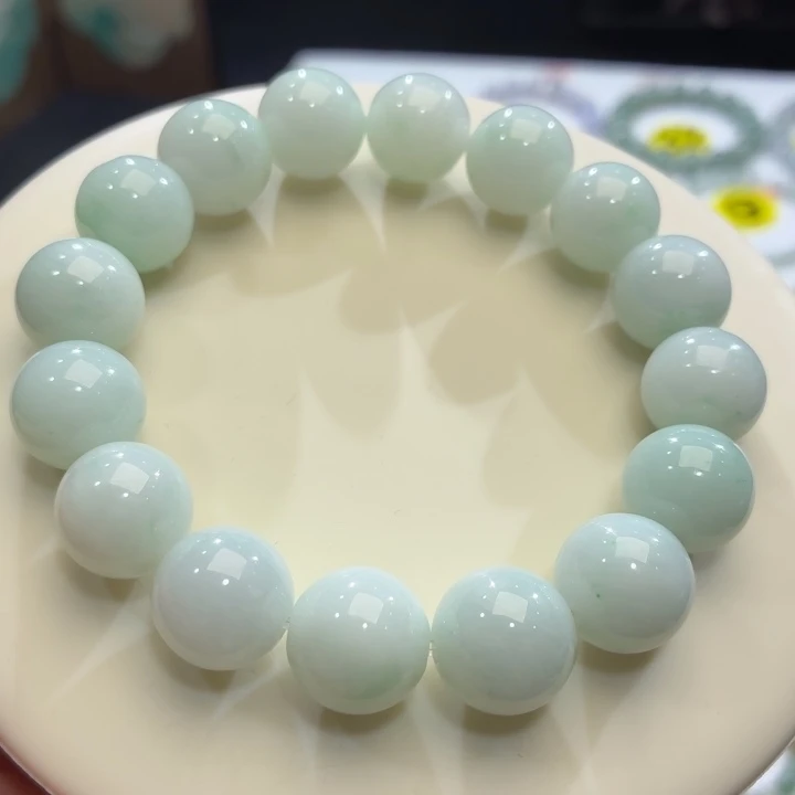 翡翠未镶嵌手链冰胶浅绿卡13.8