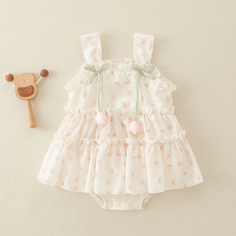 婴儿衣服夏季吊带包屁裙百天宴女宝宝满月连体衣洋气公主周岁礼服