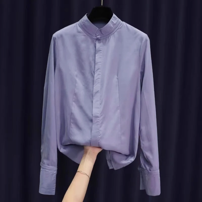 今年流行欧货高端早秋紫色衬衫女2025春季新款通勤百搭长袖上衣