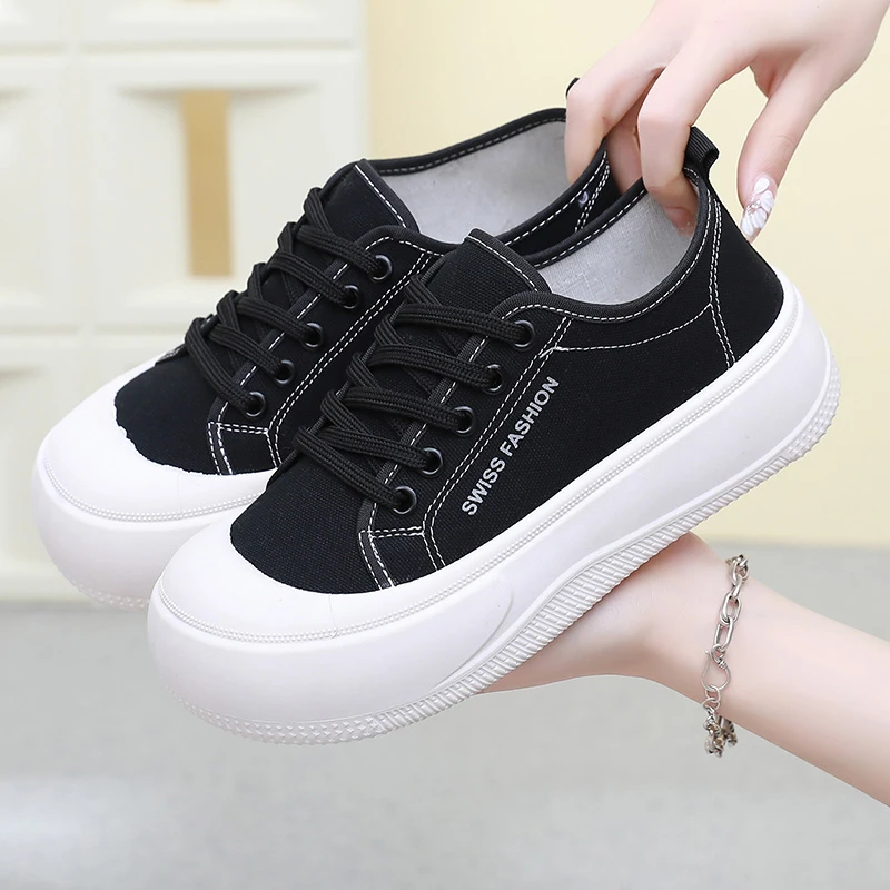 2025春夏韩版时尚休闲厚底增高单鞋帆布鞋软底舒适百搭休闲小白鞋