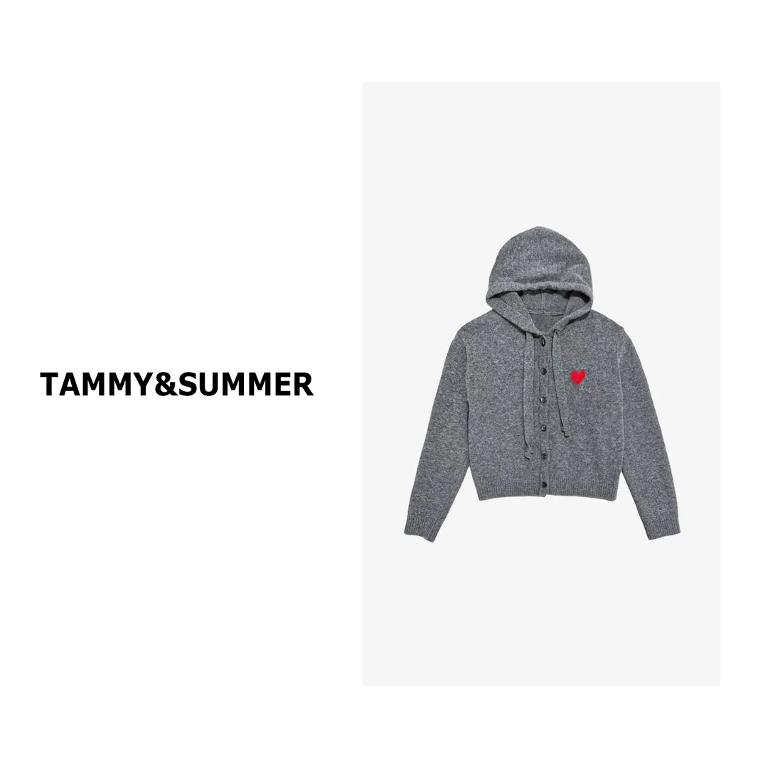 【Tammy&Summer】韩版时尚宽松长袖连帽单排扣针织羊毛毛衣259810
