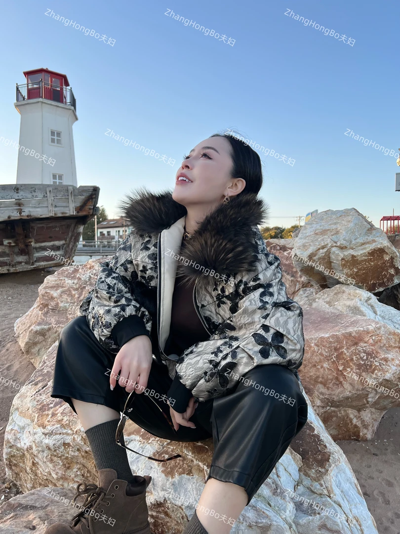 【张洪波夫妇】90083女士高奢潮流百搭外套（貉子毛领配貂毛）2502