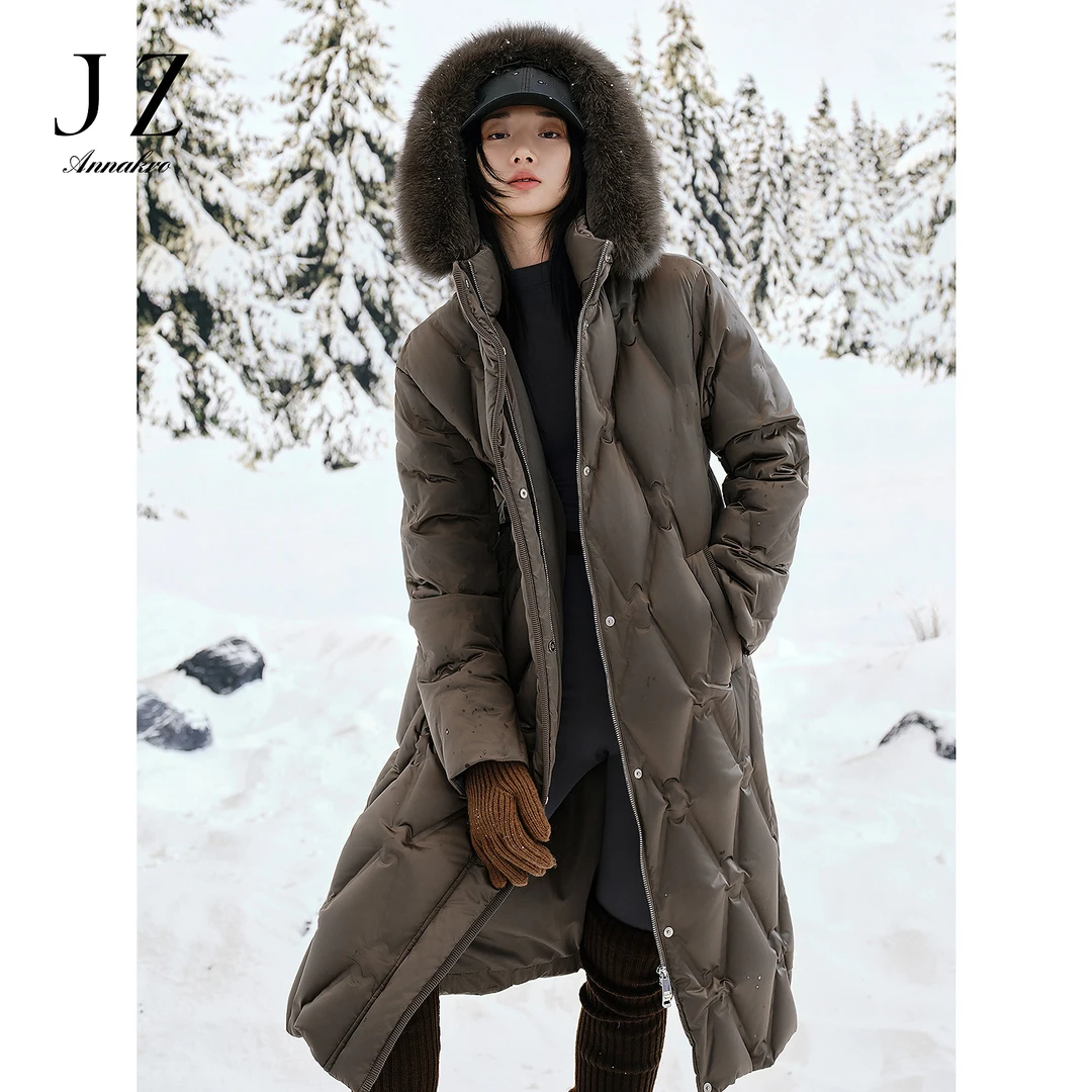 【绒享】玖姿安娜蔻优雅淑女毛领连帽廓形鸭绒羽绒女2024冬季新款