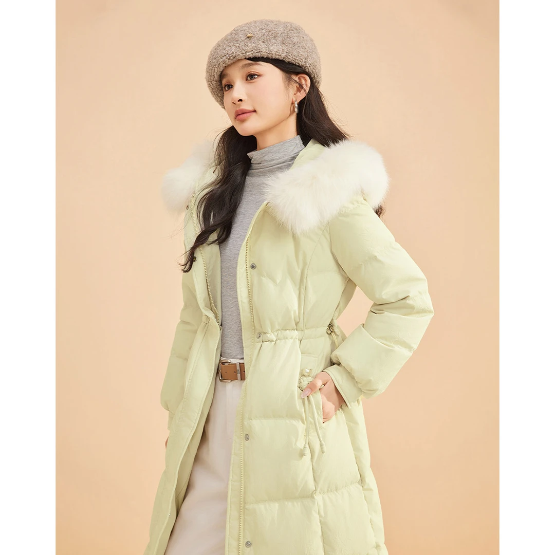 IEF/爱依服2025冬季新款气质时尚大毛领抽绳保暖高个子羽绒长外套