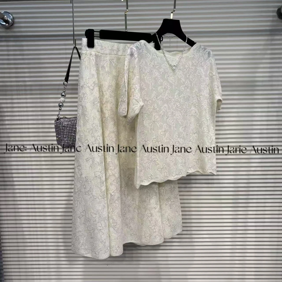 Jane Austin •（繁星点点）2025新款夏季蝴蝶结满钻显瘦短袖针织