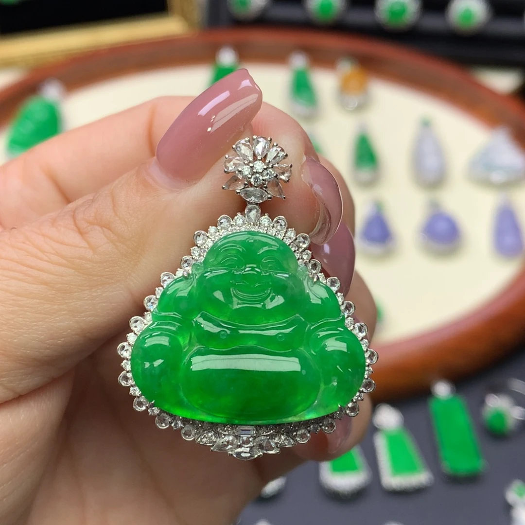 翡翠18K金镶嵌吊坠(不含链)