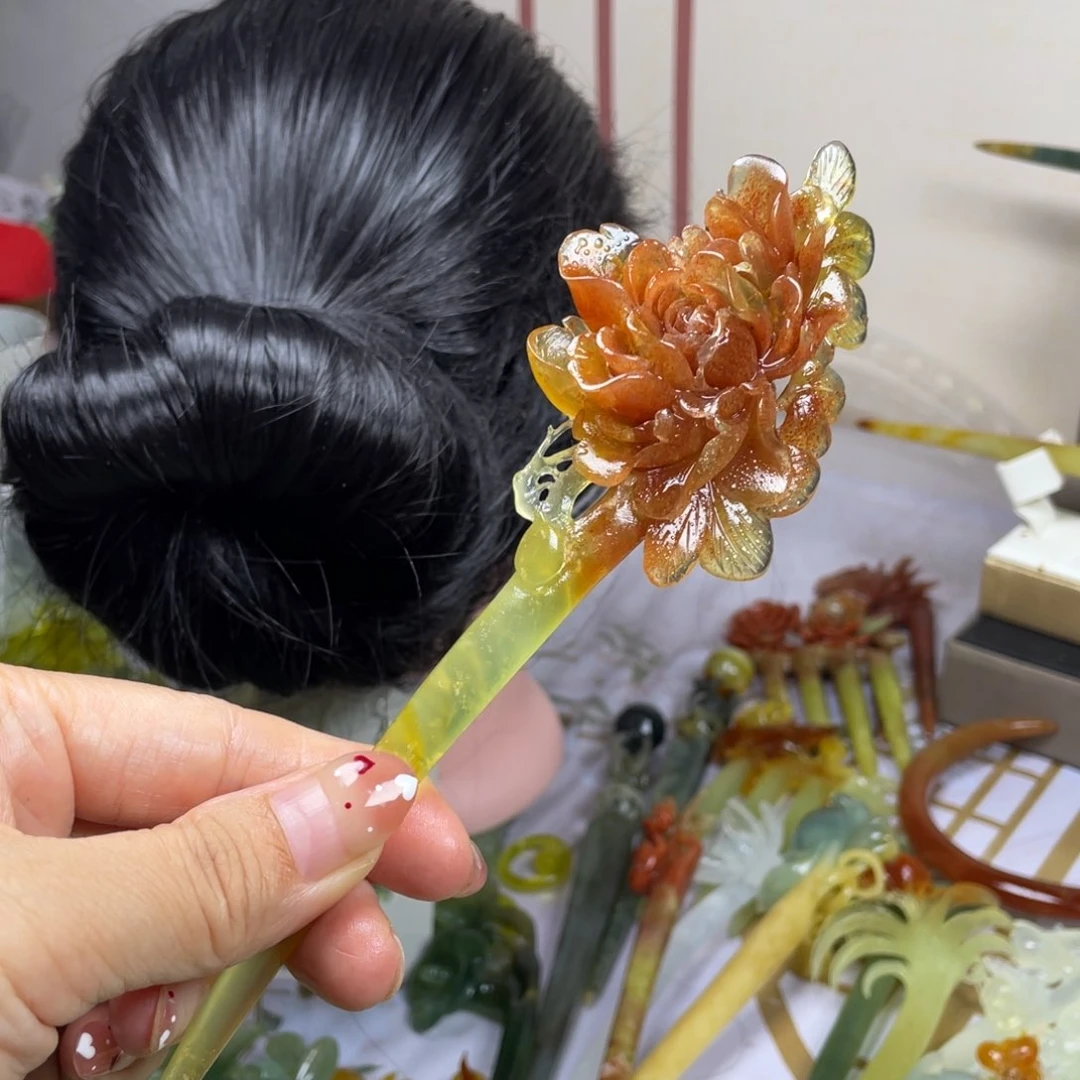 未镶嵌蛇纹石玉发饰未*