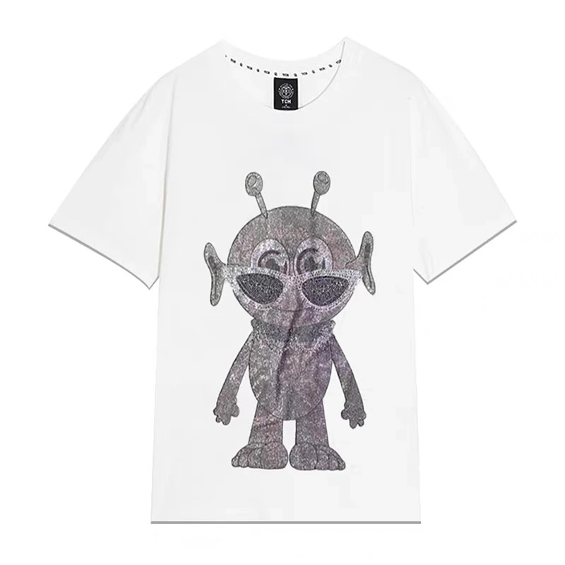 TCH潮牌眼镜外星人星星烫钻T恤秋款短袖圆领上衣男女T21110C6171