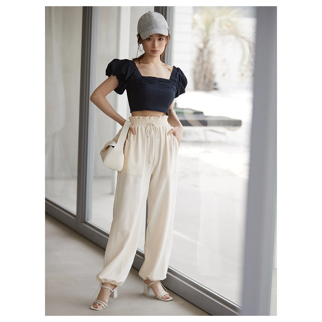 【六哥家】夏季新款 S 时尚垂坠感高腰松紧宽松百搭显瘦休闲裤