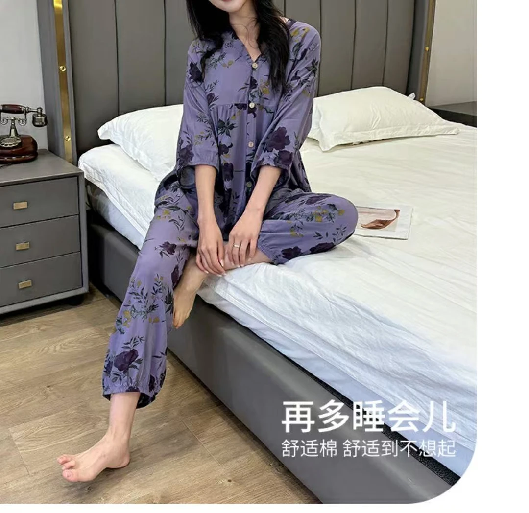 夏季舒适清凉百搭居家外出简约印花家居套装H4898